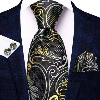 Paisley Men’s Silk Tie Set – Necktie, Pocket Square & Cufflinks – Elegant Gift for Weddings, Business & Parties