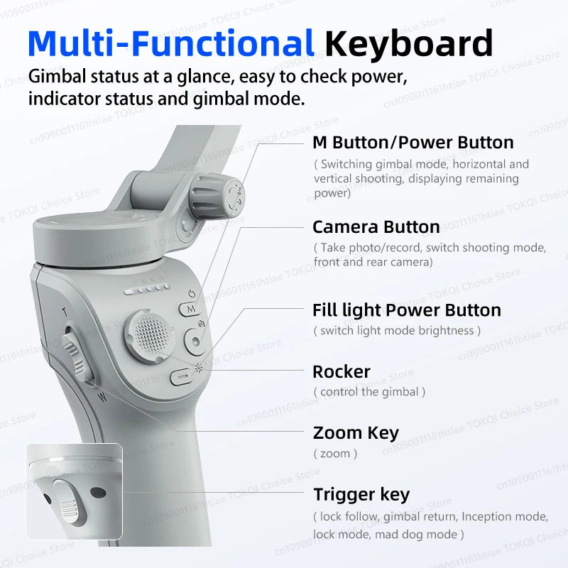 Handheld Gimbal Phone Stabilizer with Fill Light for Smartphone 3-Axis anti Shake Foldable Holder Selfie Tripod for Iphone