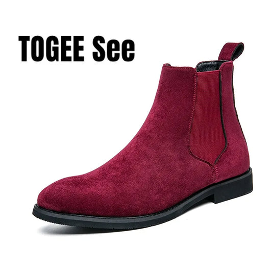 Trendy British Style Men’s Chelsea Boots – High Top Suede Leather Slip-On Ankle Boots for Spring & Autumn
