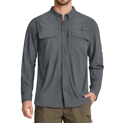 Men’s UPF 50+ Quick-Dry Long Sleeve Outdoor Shirt – Breathable, Lightweight Fishing & Hiking Cargo Top