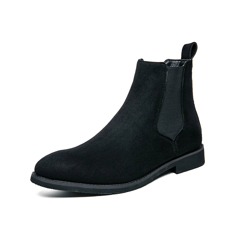 Trendy British Style Men’s Chelsea Boots – High Top Suede Leather Slip-On Ankle Boots for Spring & Autumn
