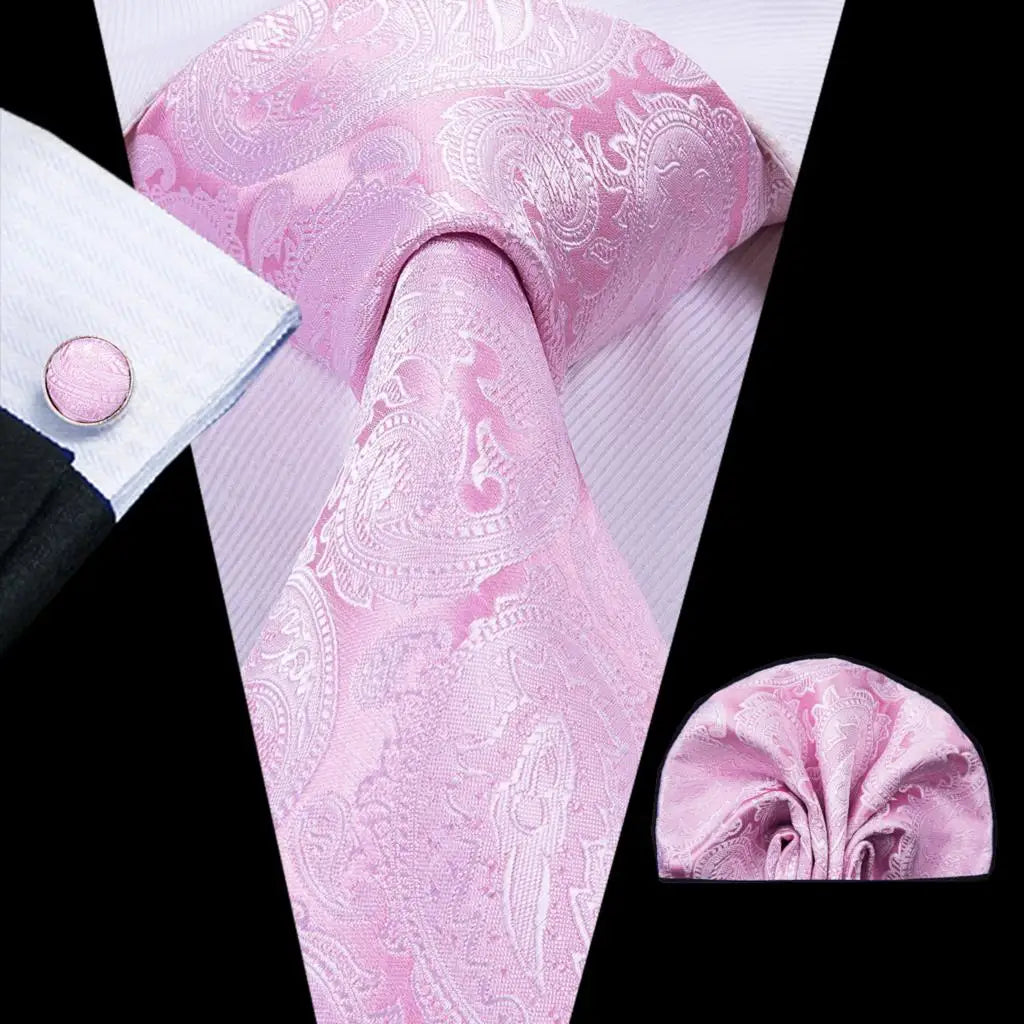 Paisley Men’s Silk Tie Set – Necktie, Pocket Square & Cufflinks – Elegant Gift for Weddings, Business & Parties