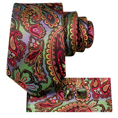 Paisley Men’s Silk Tie Set – Necktie, Pocket Square & Cufflinks – Elegant Gift for Weddings, Business & Parties