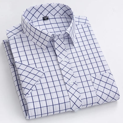 Plus Size 100% Cotton Plaid Short Sleeve Shirt for Men – Sizes Up to 8XL – Soft, Lightweight & Casual Summer Style