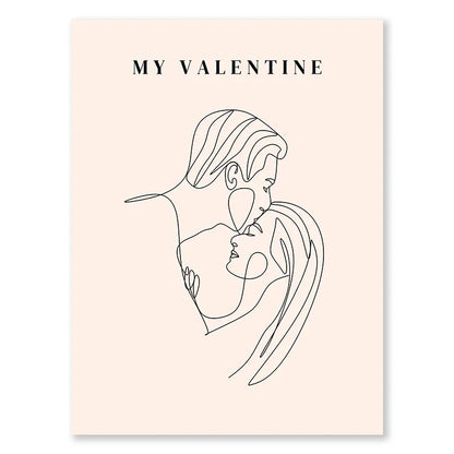 Valentine's Day Queue Gallery Printable Poster - Vintage Romantic Wall Art Cute Pink Heart Canvas Painting for Home Bedroom Decoration