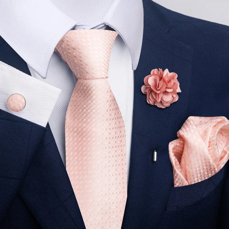 Luxury Men’s Floral Paisley Tie Set – Black & Gold Necktie with Matching Pocket Square, Cufflinks & Brooch | Elegant Wedding, Business, Dinner & Cocktail Look