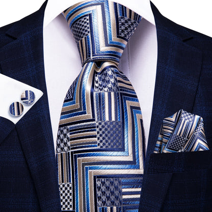 Burgundy Brown & Black Paisley Striped Silk Tie Set – Necktie + Pocket Square + Cufflinks – Formal Gift Set for Men