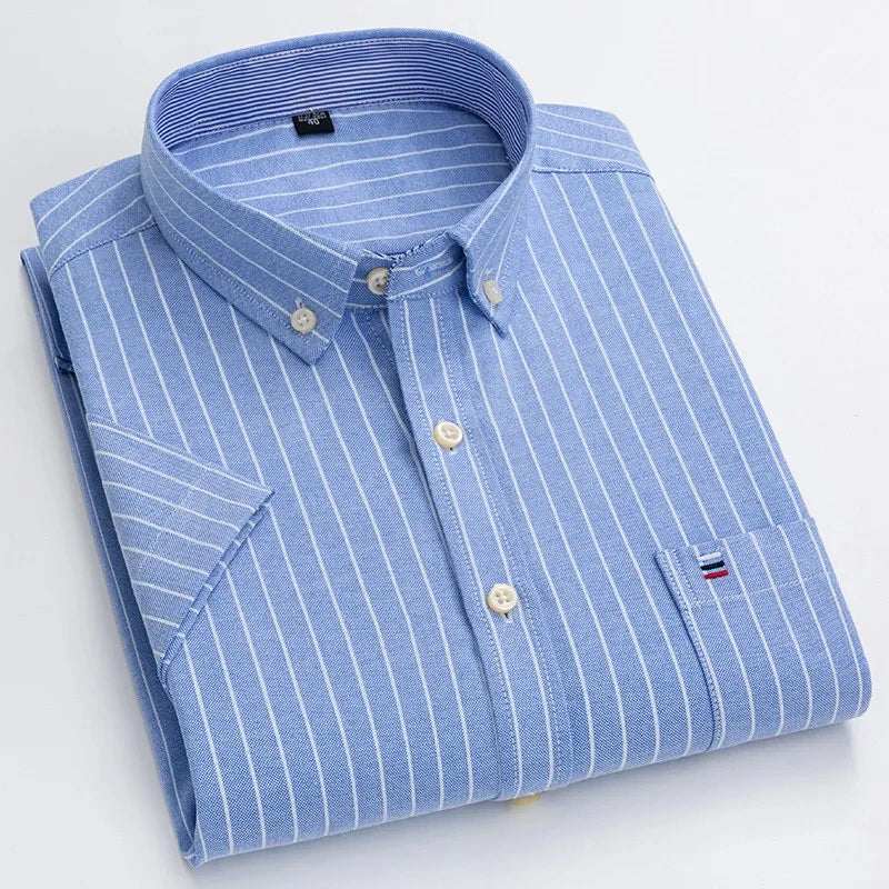 Men’s Premium Oxford Cotton Short Sleeve Shirt – Breathable Business Casual Summer Wear