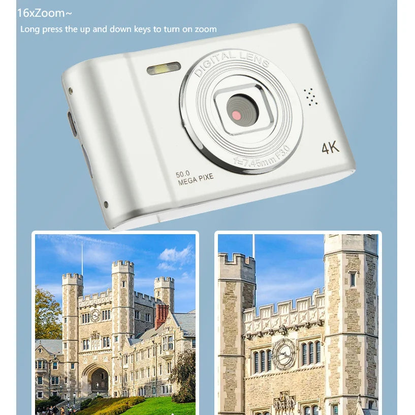 4K Digital Camera – Travel Selfie Camera with 50MP, 16X Zoom, HD Photography, and 2.4-Inch Screen – Perfect for Kids and Beginners with 32GB Memory Card