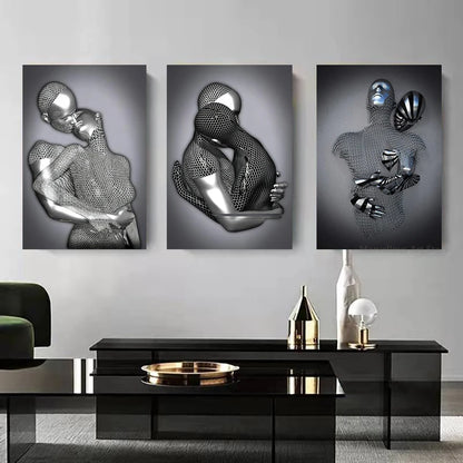 Modern Metal Character Wall Art - Nordic Romantic Couple Posters and Prints Canvas Painting for Office Living Room Home Decoration