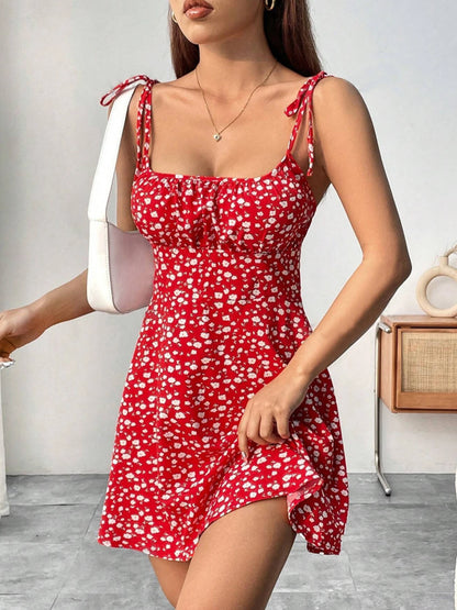 Floral Spaghetti Strap Dress – Elegant Backless Vacation Style for Spring & Summer