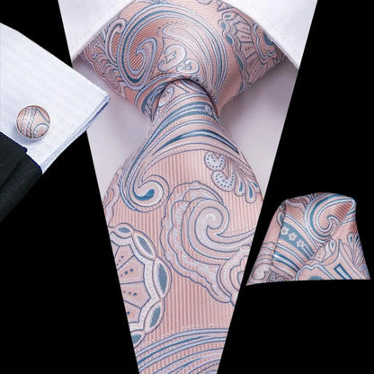 Paisley Men’s Silk Tie Set – Necktie, Pocket Square & Cufflinks – Elegant Gift for Weddings, Business & Parties