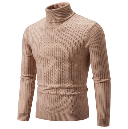 Men’s Winter Turtleneck Sweater – Thick Warm Slim Fit Knitwear with Double Collar