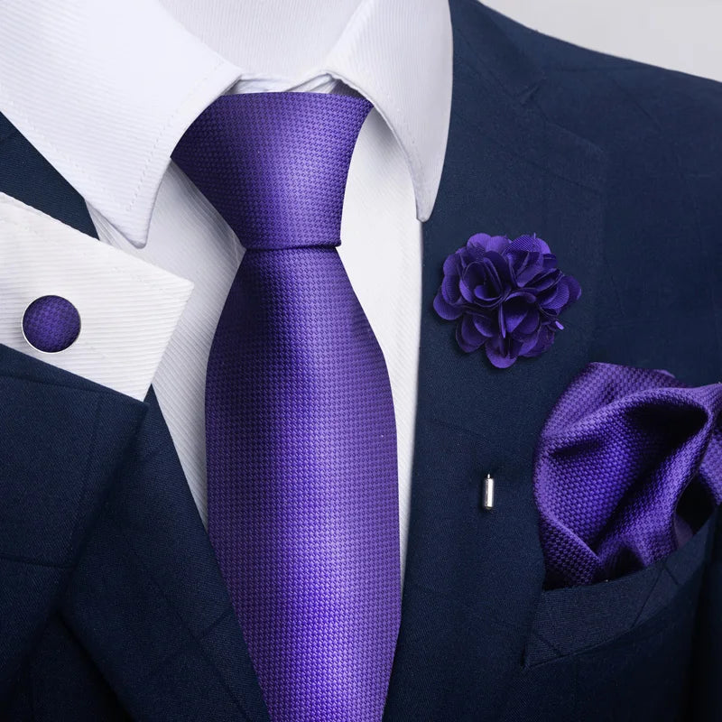 Luxury Men’s Floral Paisley Tie Set – Black & Gold Necktie with Matching Pocket Square, Cufflinks & Brooch | Elegant Wedding, Business, Dinner & Cocktail Look