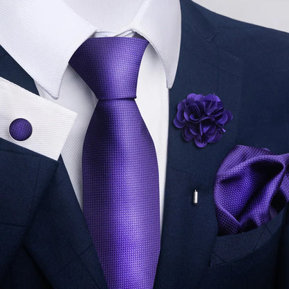 Luxury Men’s Floral Paisley Tie Set – Black & Gold Necktie with Matching Pocket Square, Cufflinks & Brooch | Elegant Wedding, Business, Dinner & Cocktail Look