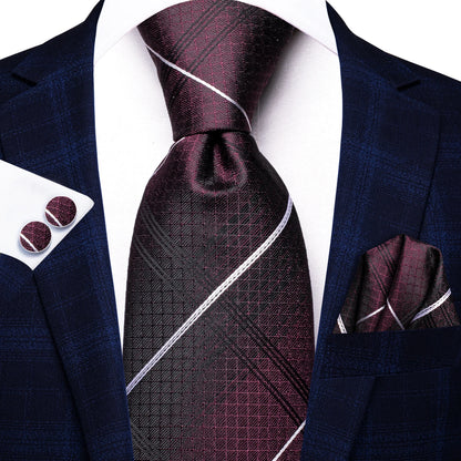 Navy Blue Striped Silk Tie Set for Men – Necktie, Pocket Square & Cufflinks – Formal Business & Wedding Gift Set