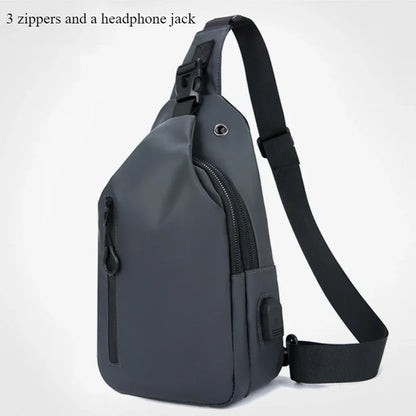 Men's Fashion Solid Color Crossbody Chest Bag with USB Charging Port