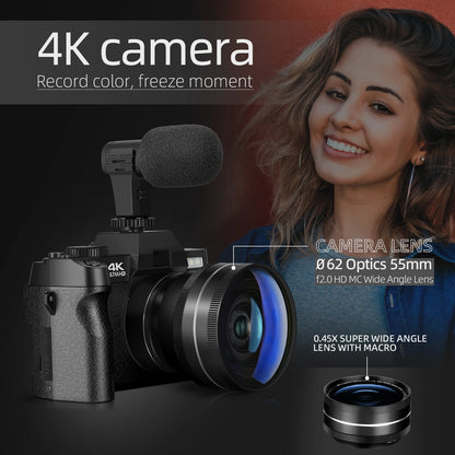 4K Compact Digital Photography Camera – Retro Vlog Recorder for YouTube with 48MP Resolution and 3" Flip Screen