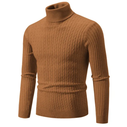 Men’s High Neck Knitted Sweater – Solid Color Warm Turtleneck Pullover for Winter