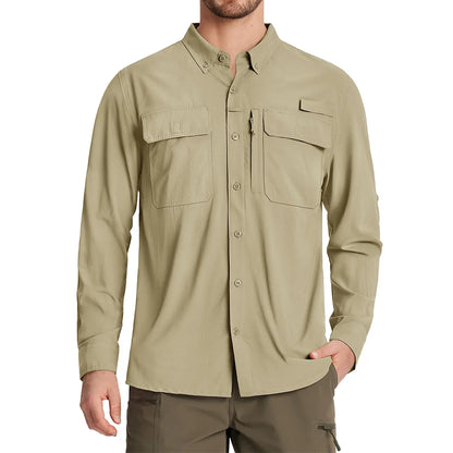 Men’s UPF 50+ Quick-Dry Long Sleeve Outdoor Shirt – Breathable, Lightweight Fishing & Hiking Cargo Top