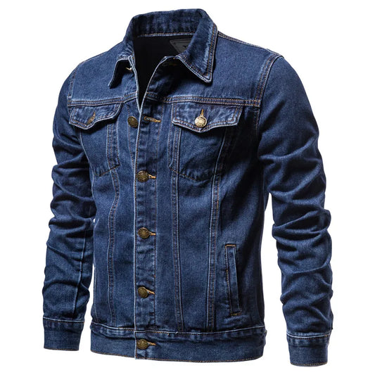 Men’s Slim Fit Denim Jacket – Vintage Motorcycle Style, Autumn Casual Cotton Coat