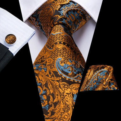 Paisley Men’s Silk Tie Set – Necktie, Pocket Square & Cufflinks – Elegant Gift for Weddings, Business & Parties