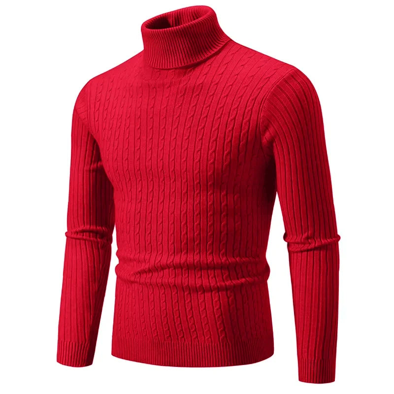 Men’s Winter Turtleneck Sweater – Thick Warm Slim Fit Knitwear with Double Collar