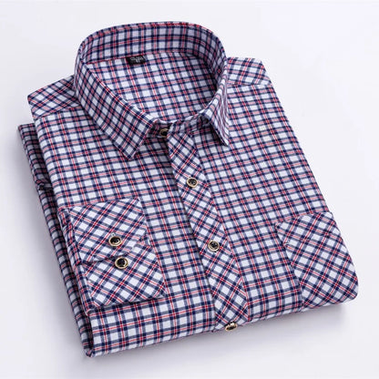 Men’s Soft Cotton Flannel Plaid Shirt – Long Sleeve Regular Fit Brushed Casual Shirt with Single Chest Pocket