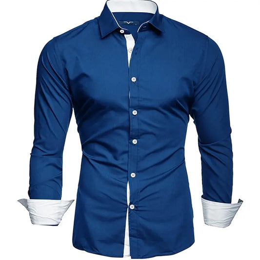 Men’s Polka Dot Slim Fit Shirt – Long Sleeve Lapel Collar Casual Shirt for Young Men
