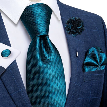 Luxury Red & Blue Floral Silk Tie Set – 8cm Necktie + Pocket Square + Cufflinks + Brooch – Men’s Formal Gift Set