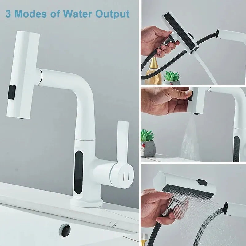 Temperature Digital Display Bathroom Basin Faucet – Pull-Out Waterfall Sink Mixer Tap