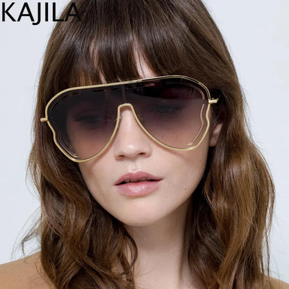 Oversized Hollow One-Piece Sunglasses Women Big Frame 2024 Luxury Brand Special-Shaped Sun Glasses for Ladies Eyewear Shades