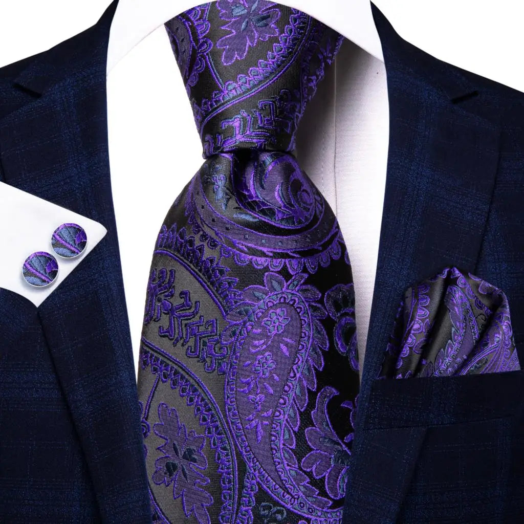 Paisley Men’s Silk Tie Set – Necktie, Pocket Square & Cufflinks – Elegant Gift for Weddings, Business & Parties