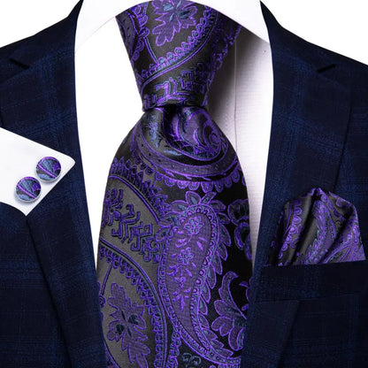 Paisley Men’s Silk Tie Set – Necktie, Pocket Square & Cufflinks – Elegant Gift for Weddings, Business & Parties