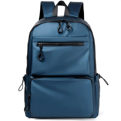 14 Inch Men's Backpack Large Capacity Travel Leisure Solid Color Pu Computer Backpack Fashion Men and Women Students Schoolbag