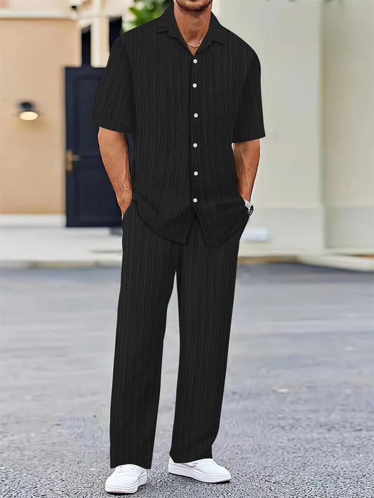 Men’s 2-Piece Summer Set – Classic Shirt & Pants | Business Casual Outfit for Daily & Travel Wear