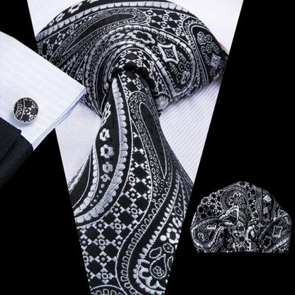 Paisley Men’s Silk Tie Set – Necktie, Pocket Square & Cufflinks – Elegant Gift for Weddings, Business & Parties
