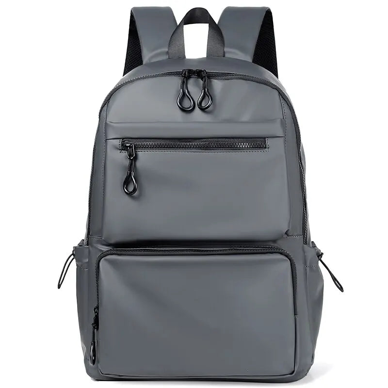 14 Inch Men's Backpack Large Capacity Travel Leisure Solid Color Pu Computer Backpack Fashion Men and Women Students Schoolbag