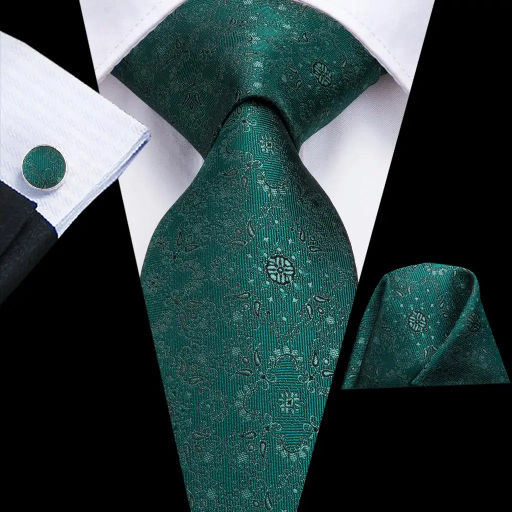 Paisley Men’s Silk Tie Set – Necktie, Pocket Square & Cufflinks – Elegant Gift for Weddings, Business & Parties