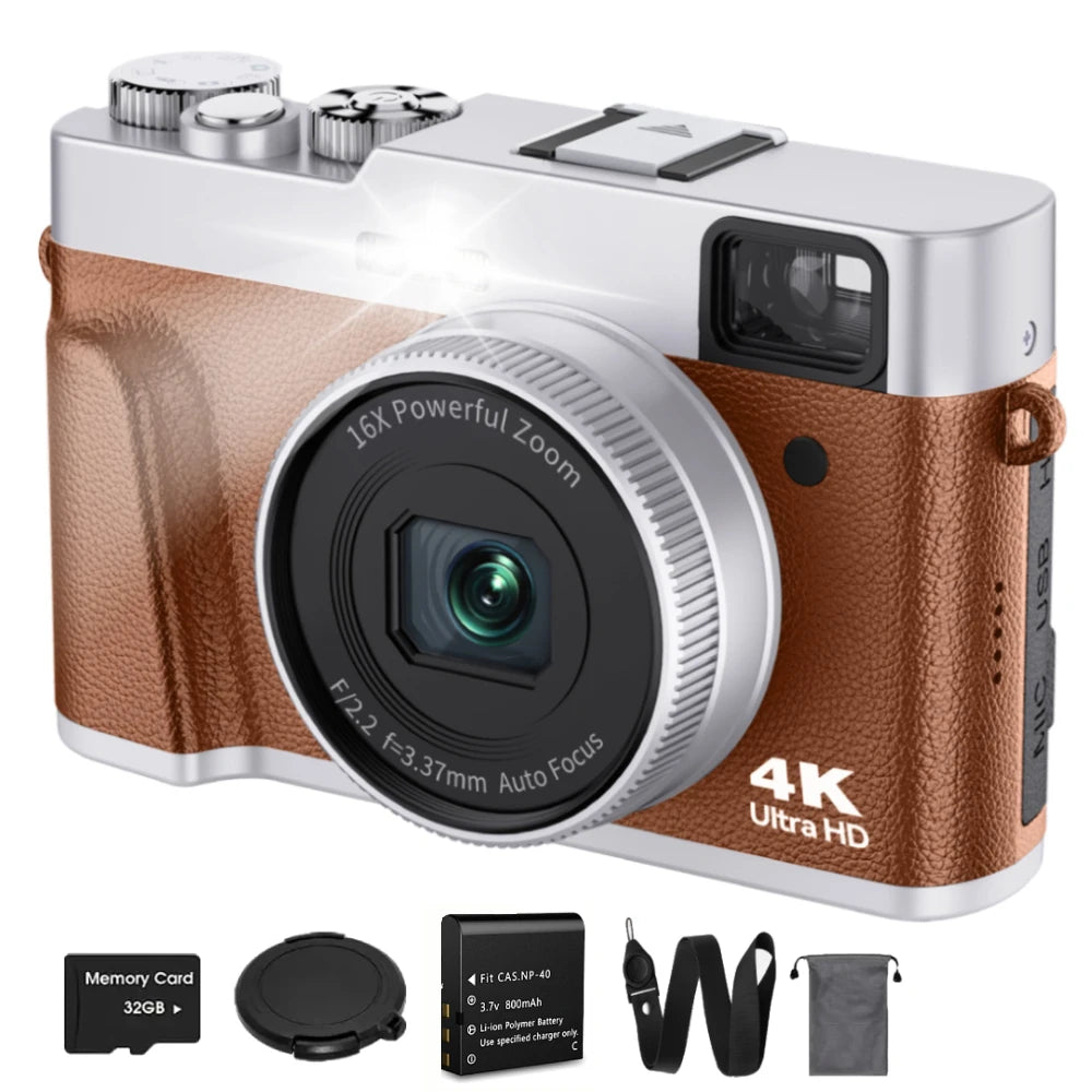 4K Digital Camera with Autofocus, 48MP, Vlogging Camera for YouTube, Anti-Shake Video Camera with Viewfinder & Flash