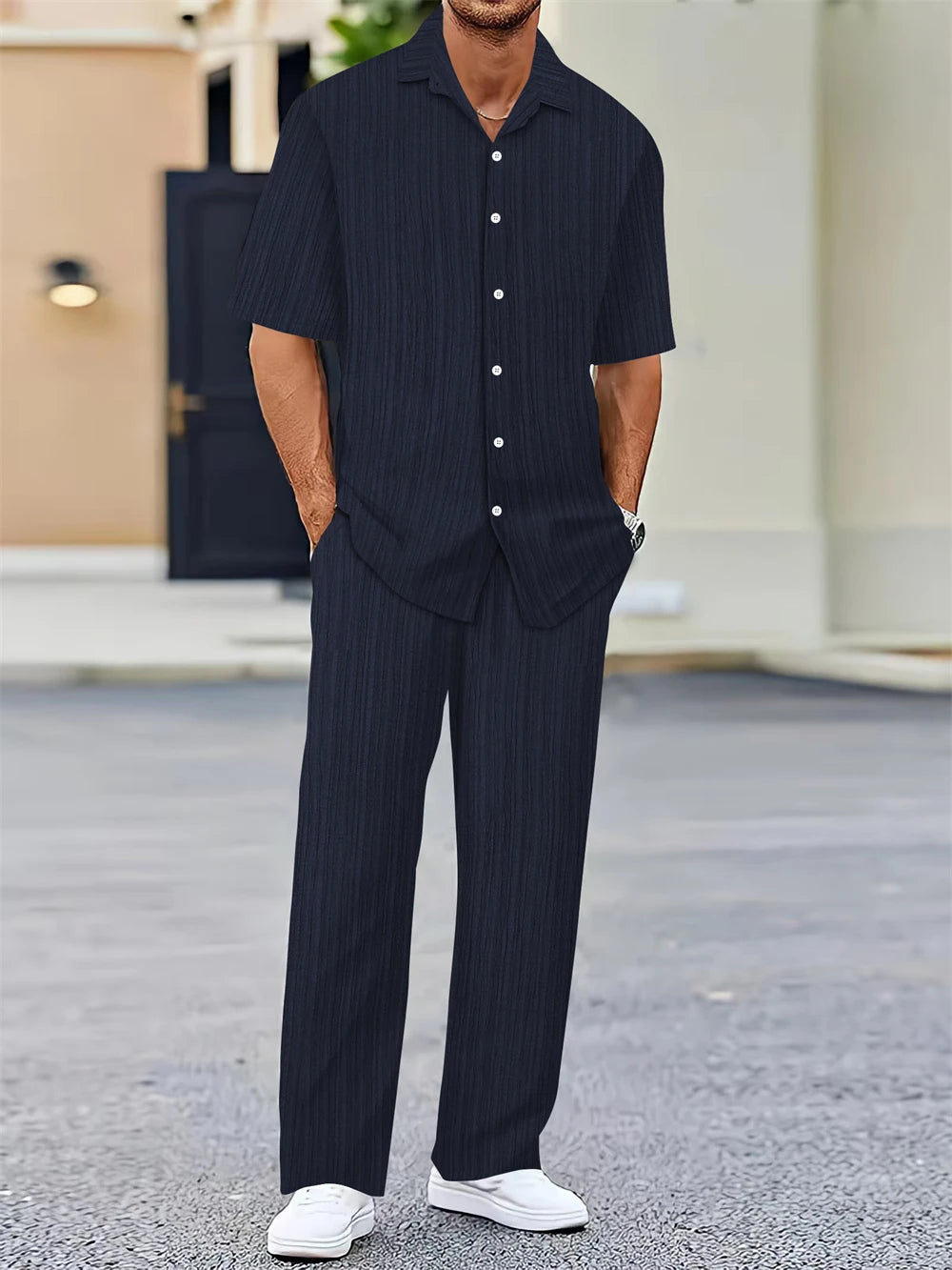 Men’s 2-Piece Summer Set – Classic Shirt & Pants | Business Casual Outfit for Daily & Travel Wear