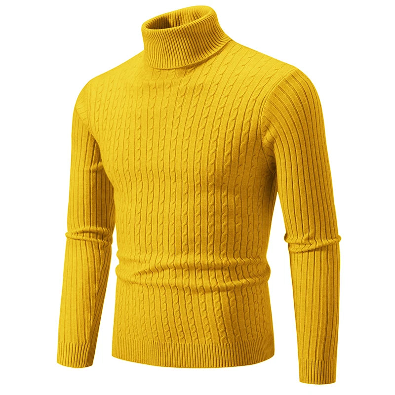 Men’s Winter Turtleneck Sweater – Thick Warm Slim Fit Knitwear with Double Collar