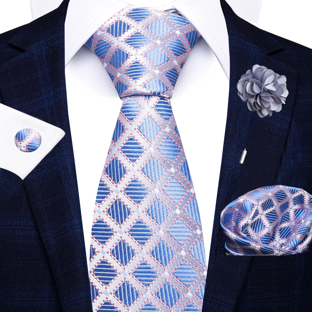 Red Paisley Tie Set for Men – 8cm Necktie, Matching Handkerchief, Cufflinks & Pin – Formal Wedding & Party Accessories