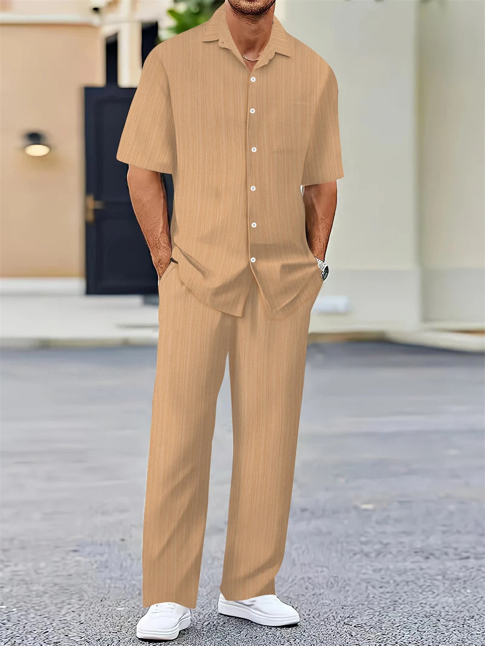 Men’s 2-Piece Summer Set – Classic Shirt & Pants | Business Casual Outfit for Daily & Travel Wear