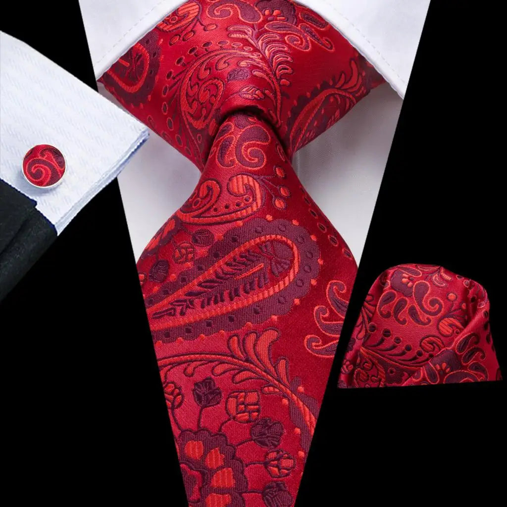 Paisley Men’s Silk Tie Set – Necktie, Pocket Square & Cufflinks – Elegant Gift for Weddings, Business & Parties