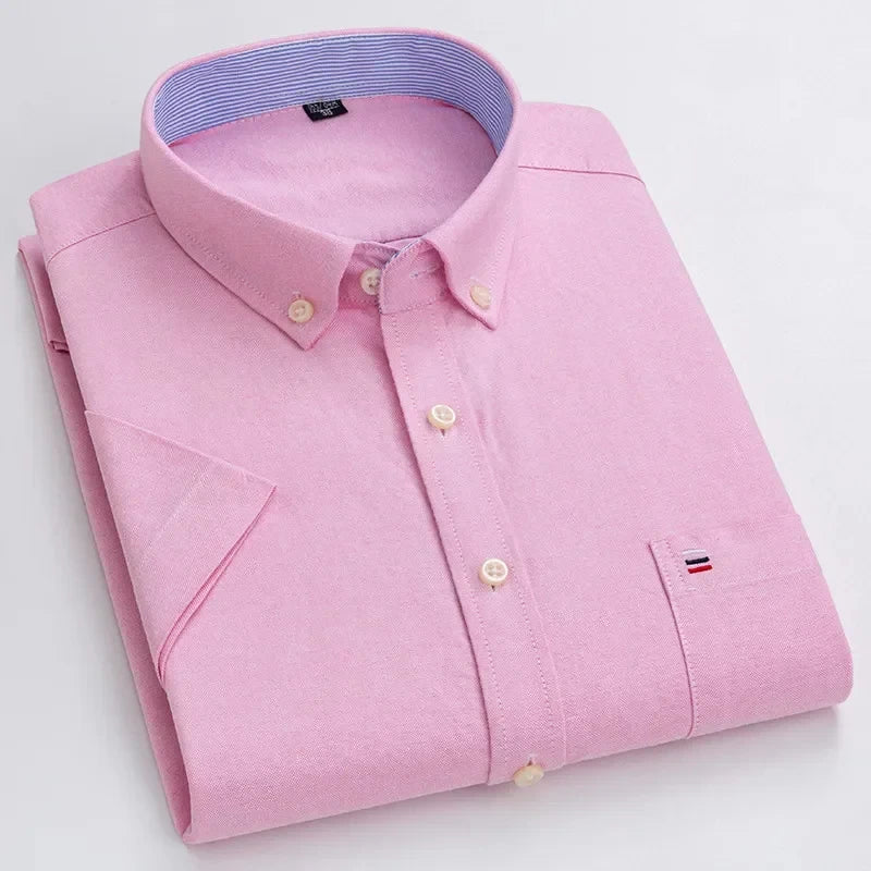 Men’s Premium Oxford Cotton Short Sleeve Shirt – Breathable Business Casual Summer Wear