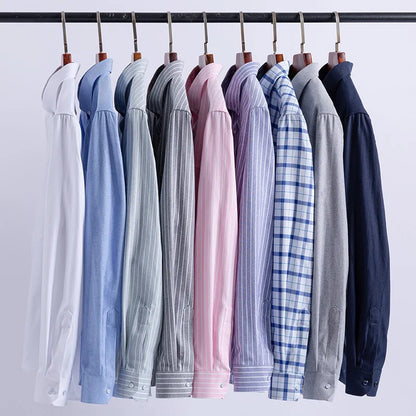 100% Cotton Oxford Long Sleeve Men's Plaid Dress Shirt – Regular Fit Formal Shirt with Pocket (S–7XL)