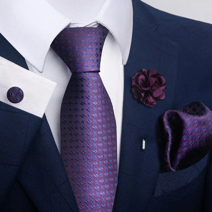 Luxury Men’s Floral Paisley Tie Set – Black & Gold Necktie with Matching Pocket Square, Cufflinks & Brooch | Elegant Wedding, Business, Dinner & Cocktail Look