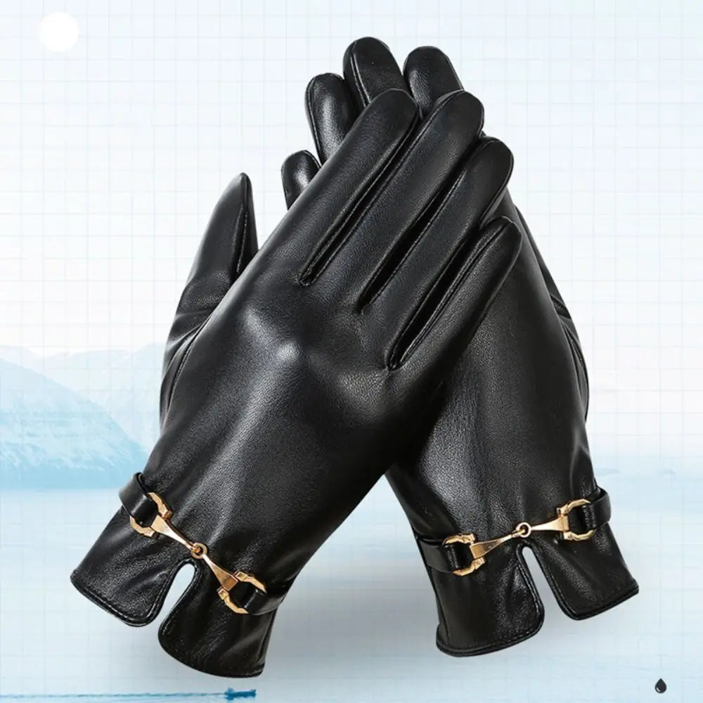 Full Finge PU Leather Gloves Windproof Waterproof Driving Gloves Thicken Winter Warm Touch Screen Gloves Outdoor Sports