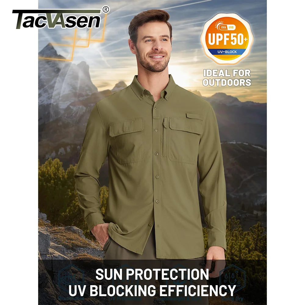 Men’s UPF 50+ Quick-Dry Long Sleeve Outdoor Shirt – Breathable, Lightweight Fishing & Hiking Cargo Top